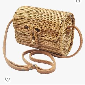 Woven Rattan Purse with Bow Latch